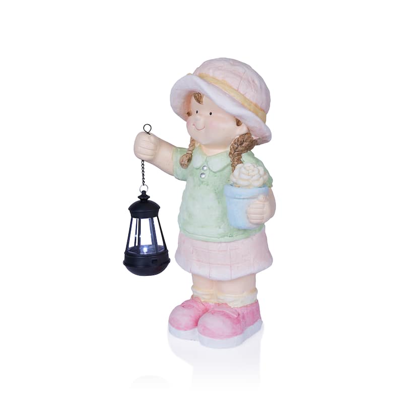 Solar Girl Statue Holding Lantern with LED Light