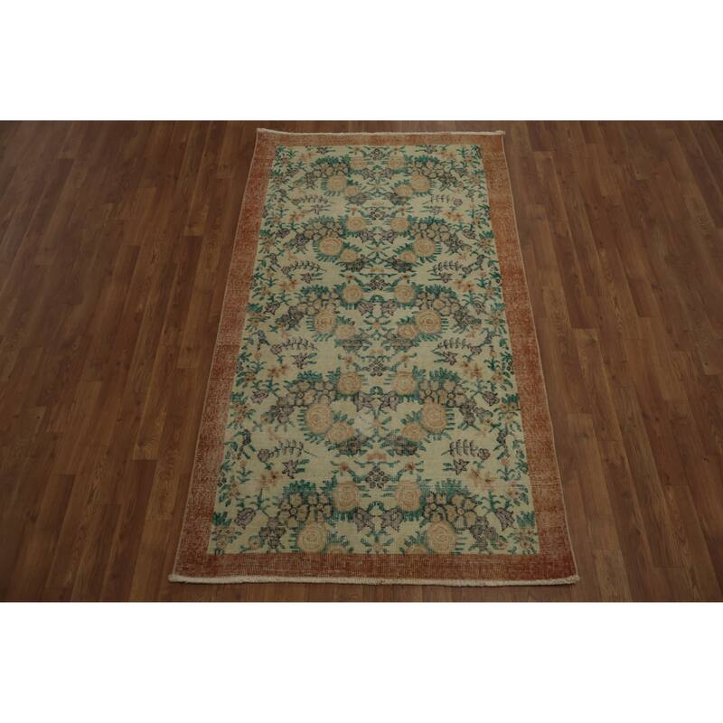 Hand Knotted Oriental 100% Wool Carpet Transitional Floral Beige & Ivories Anatolian Area Rug - 6' 7'' X 3' 10''