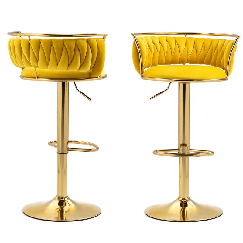 4 Set Velvet Adjustable Swivel Bar Stools With Backs