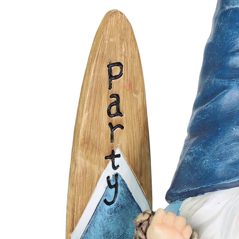 Exhart Solar Surfer Beach Hand Painted Garden Gnome Statue with Party Time Surf Board, 7.5 by 12.5 Inches