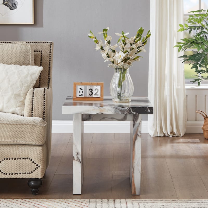 Roundhill Furniture Cavira Modern Faux Marble Living Room End/Side Table
