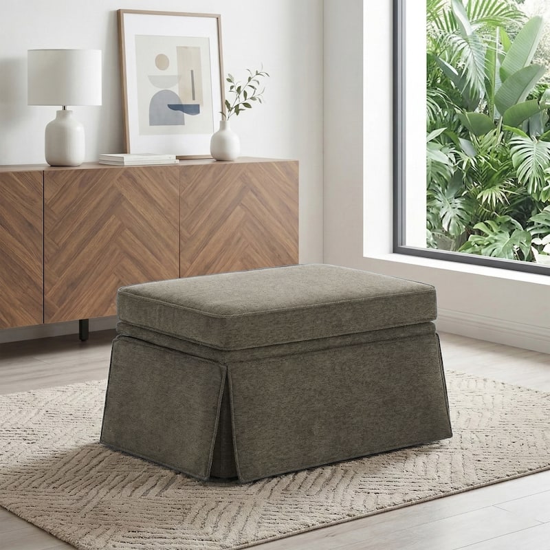 Skirted Rectangular Flip-Top Storage Ottoman - Tan