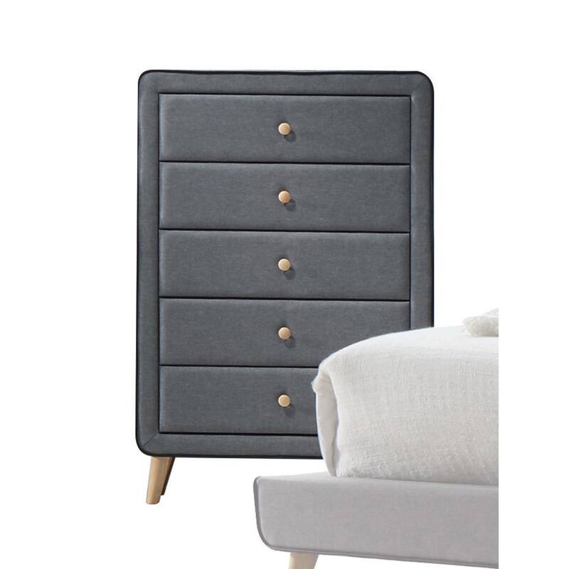 5-Drawer Fabric Vertical Chest, Storage Cabinet with Shell Handle for Bedroom
