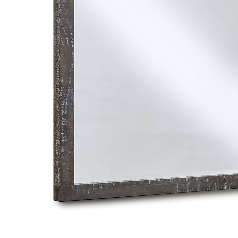 42 Inch Cas Sengon Tekik Dresser Mirror, Rough Hewn, Rustic Brown