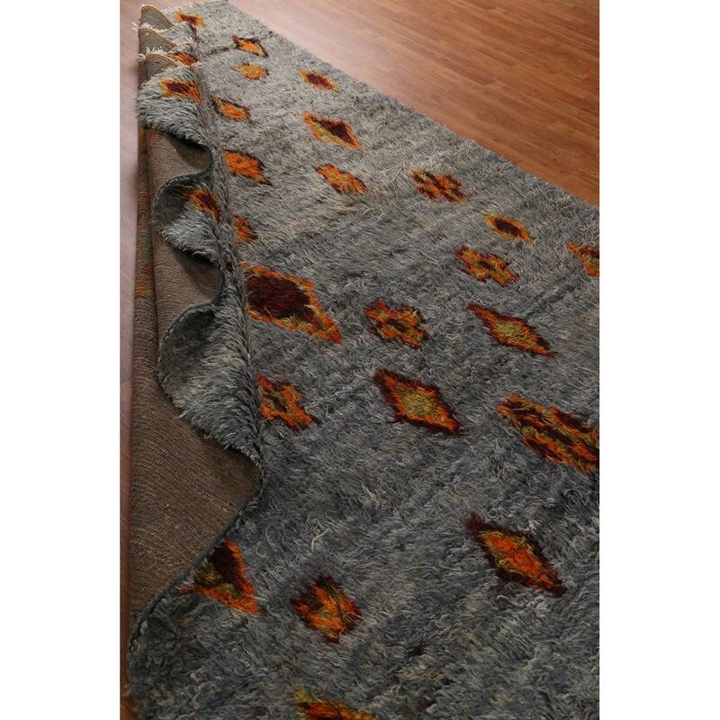 Hand Knotted Oriental 100% Wool Carpet Modern Tribal Navy Blue & Blues Moroccan Area Rug - 9' 9'' X 6' 4''