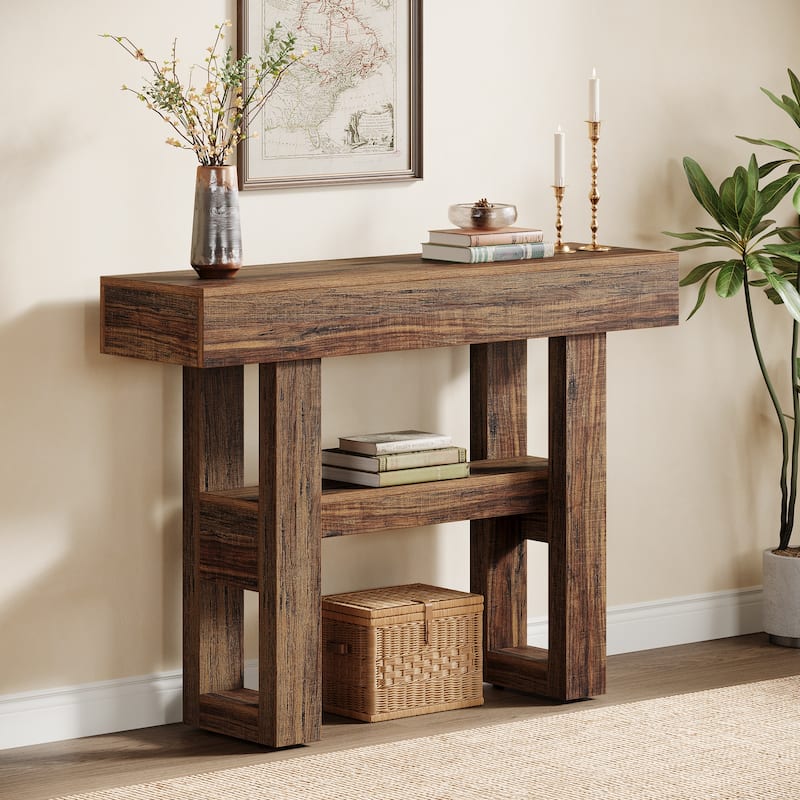 41.34-Inch Farmhouse Console Table, 2-Tier Narrow Sofa Table - 41.34" W x 11.81" D x 31.5" H