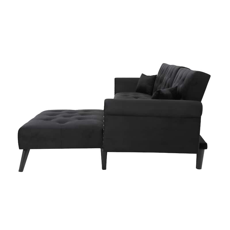 Aukfa Velvet Convertible Sleeper Sectional Sofa Bed - 114.5'' W