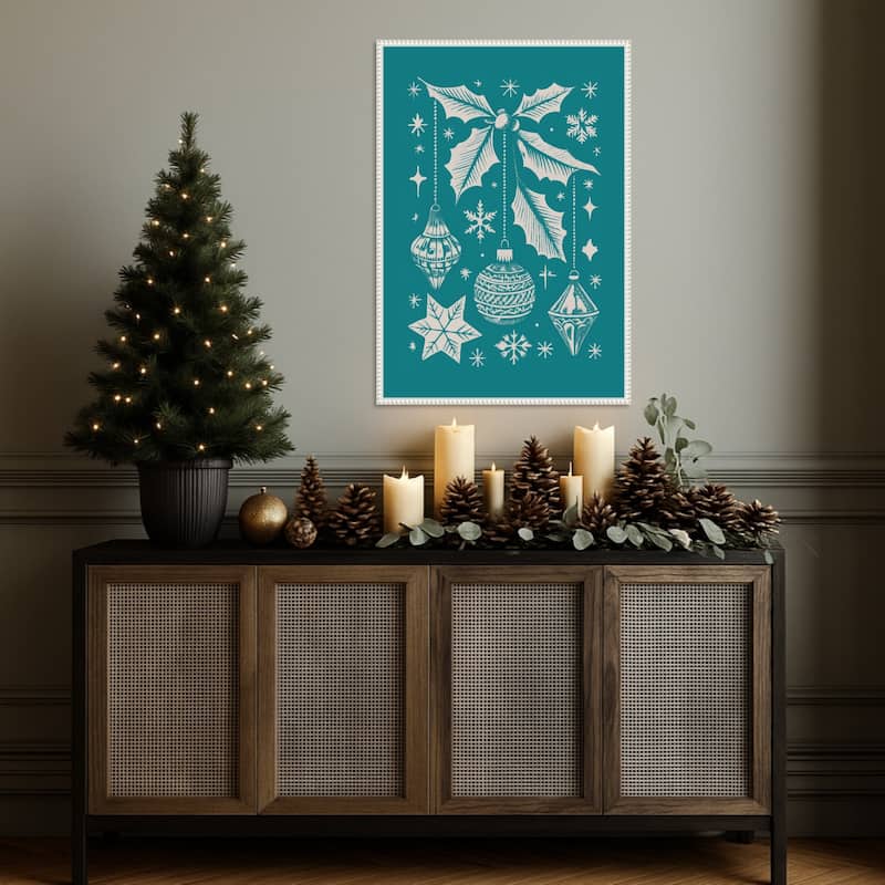 Bells and Baubles: Holiday Ornament Poster by Casa Cartissi (23 x 33 in.), Framed Canvas Wall Art Print - Sylvie Beaded White