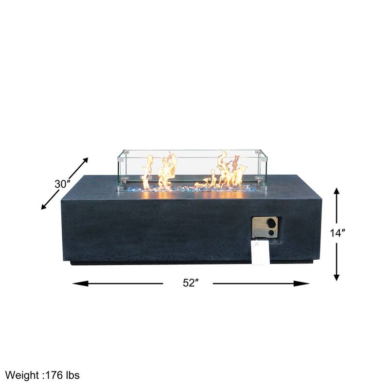52 Inch Outdoor Concrete Propane gas rectangle Fire Pit table