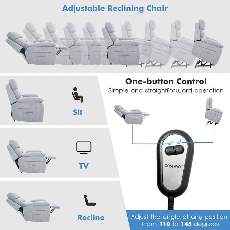 Costway Power Lift Recliner Chair Sofa for Elderly w/ Side Pocket &