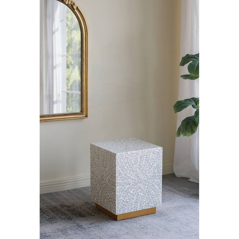 Square Accent Stool with White Capiz Shell Finish