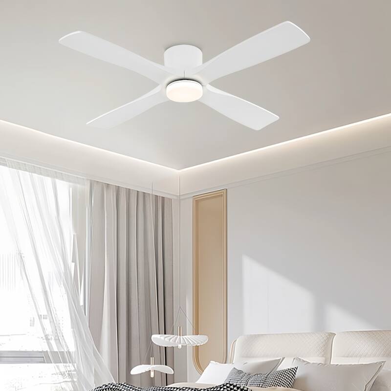 WINGBO 60" Flush Mount DC Ceiling Fan with Lights, 4 Reversible Blades, Hugger Low Profile Indoor Ceiling Fan