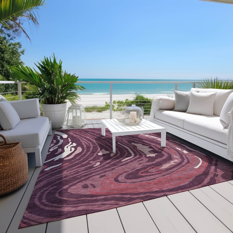 Machine Washable Indoor/ Outdoor Abstract Brushstrokes Chantille Rug