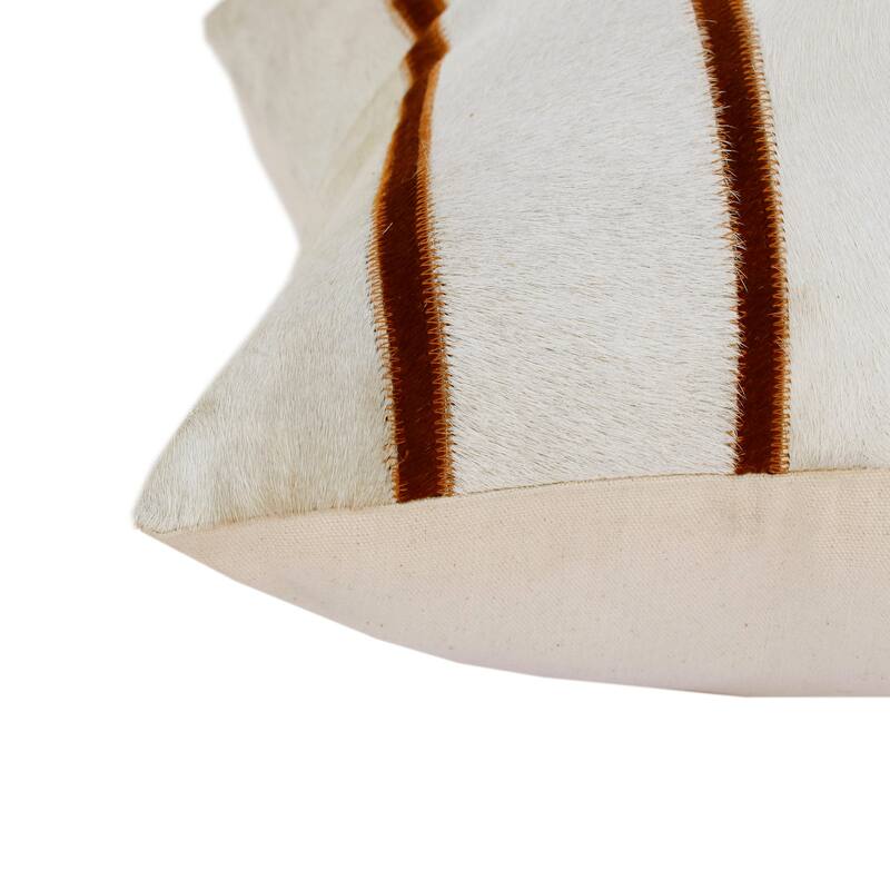 Vertical Striped Faux Leather Square Throw Pillow - 18" - White and Brown