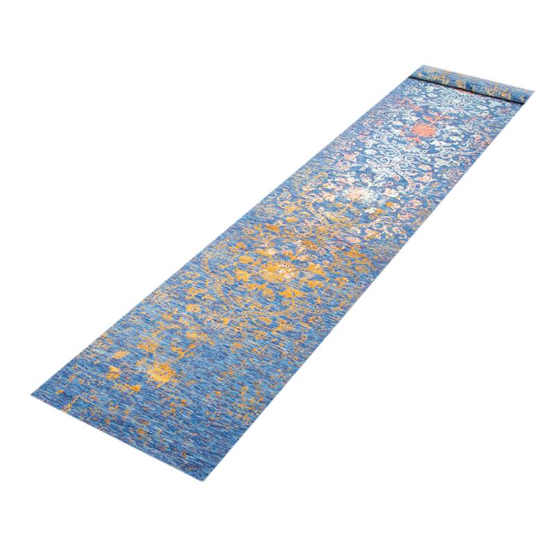 ECARPETGALLERY Hand-knotted Heritage Blue Silk, Wool Rug - 2' 7" x 17' 10"