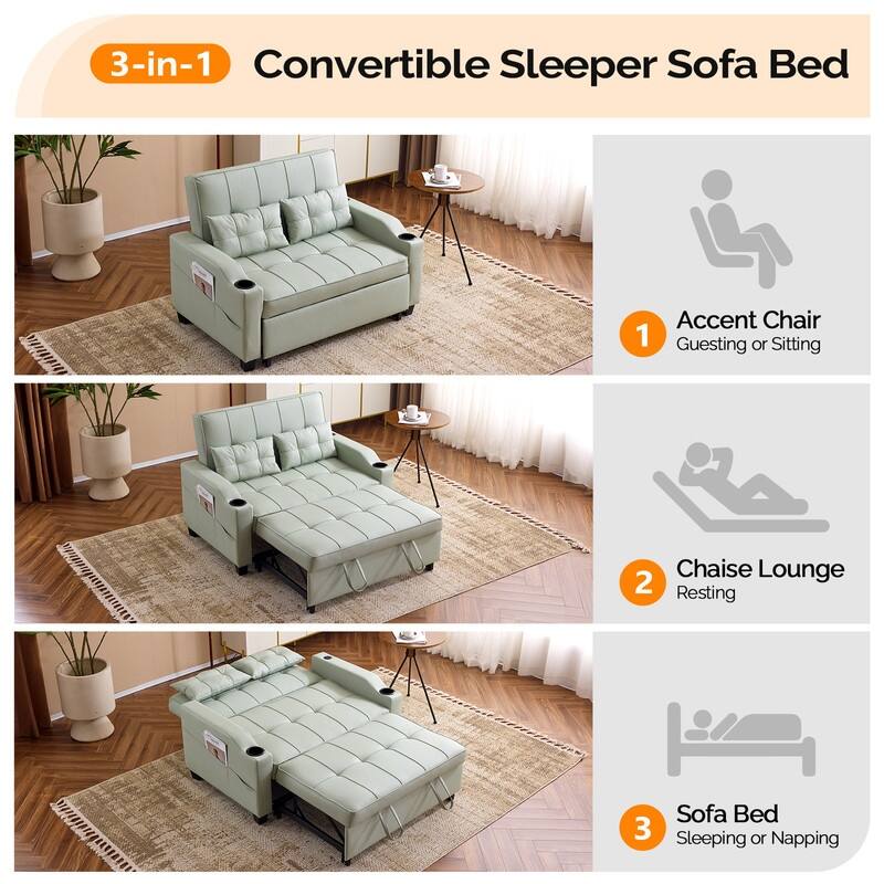 Upholstered Cat's Claw Leather Convertible Reclining Sleeper Sofa Bed With Cushions For Small Spaces