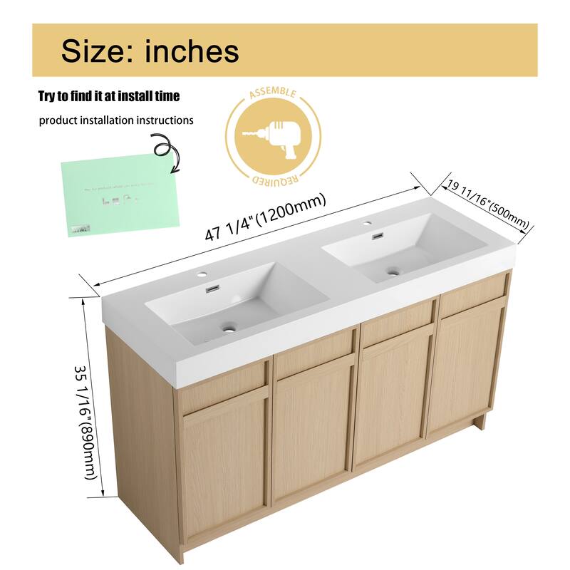 Malwee 30"/36"/48"/60" Bathroom Vanity with Sink, FreeStanding Vanity with Soft Close Doors and adjustable shelf