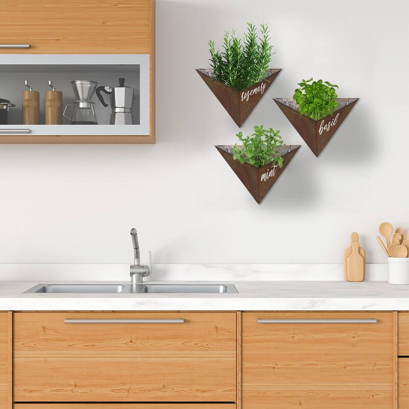 Triangular Living Wall Mounted Galvanized Steel/Zinc Succulent/Herb Planter - Indoor/Outdoor Living Art Potting Vessel