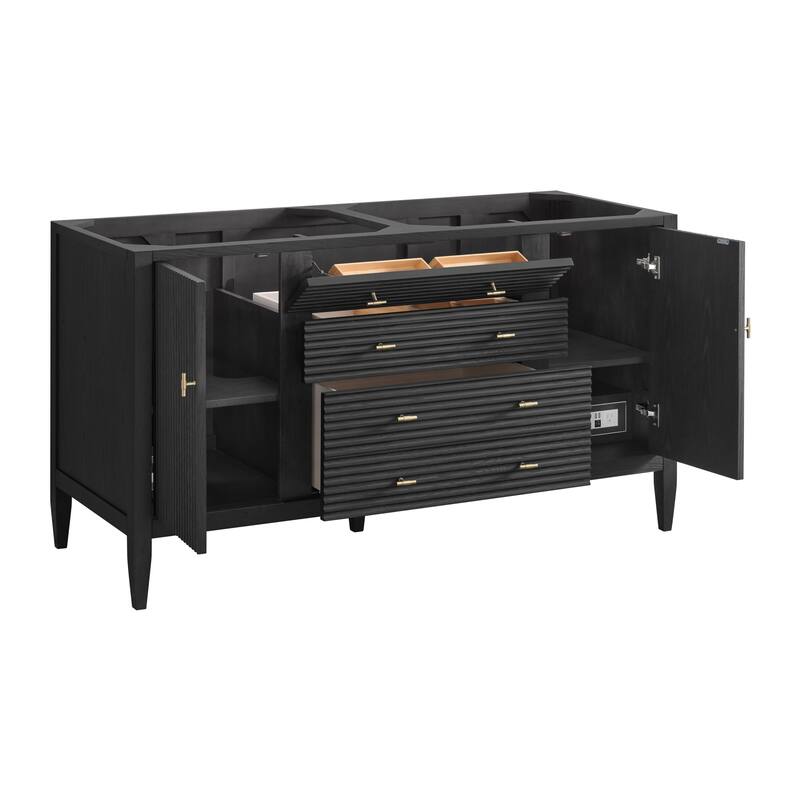 James Martin Vanities 485-V60D Myrrin 60" Double Basin Wood Vanity - Carbon Oak - Oak Finish
