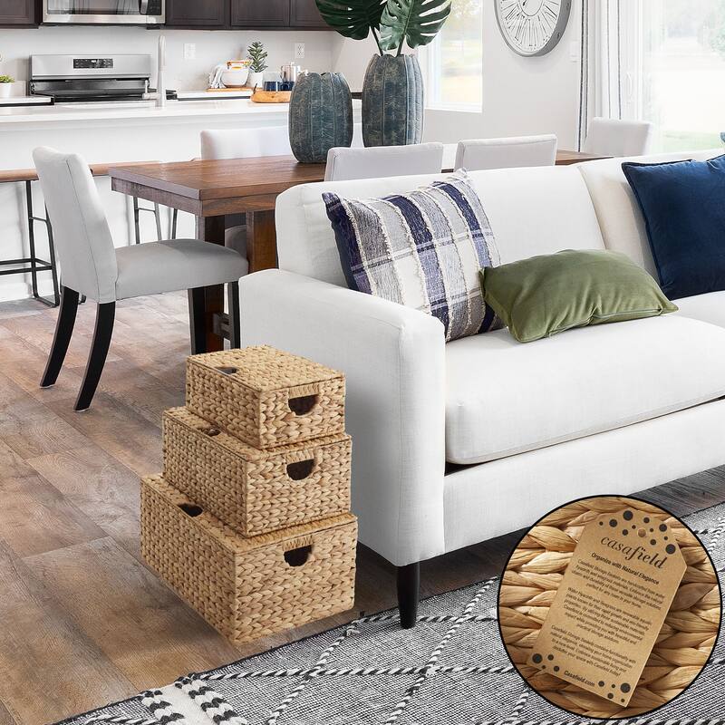 Water Hyacinth Rectangular Storage Baskets with Lids Nesting Basket