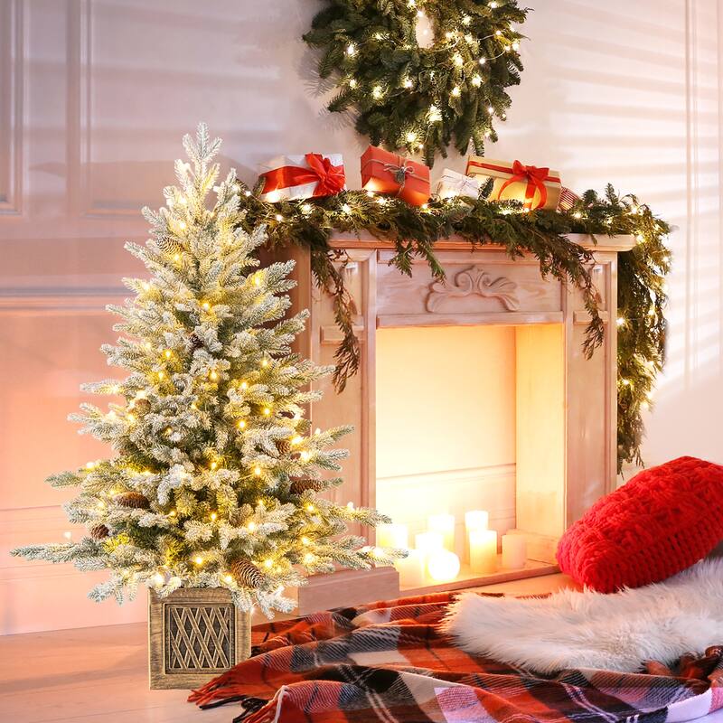 Gymax 2PCS 4 FT Artificial Xmas Tree Flocked Christmas Tree w/ 231 PE - See Details