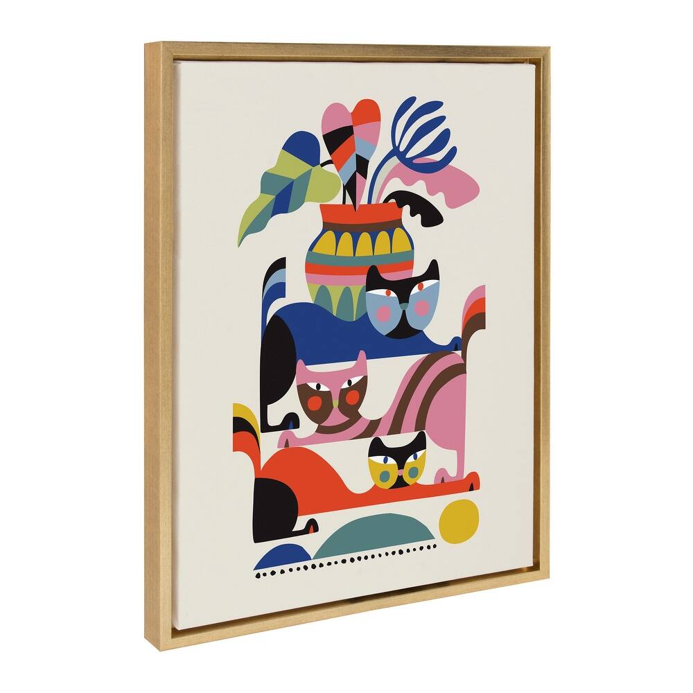 Kate and Laurel Sylvie 3 Cats Framed Canvas by Rachel Lee