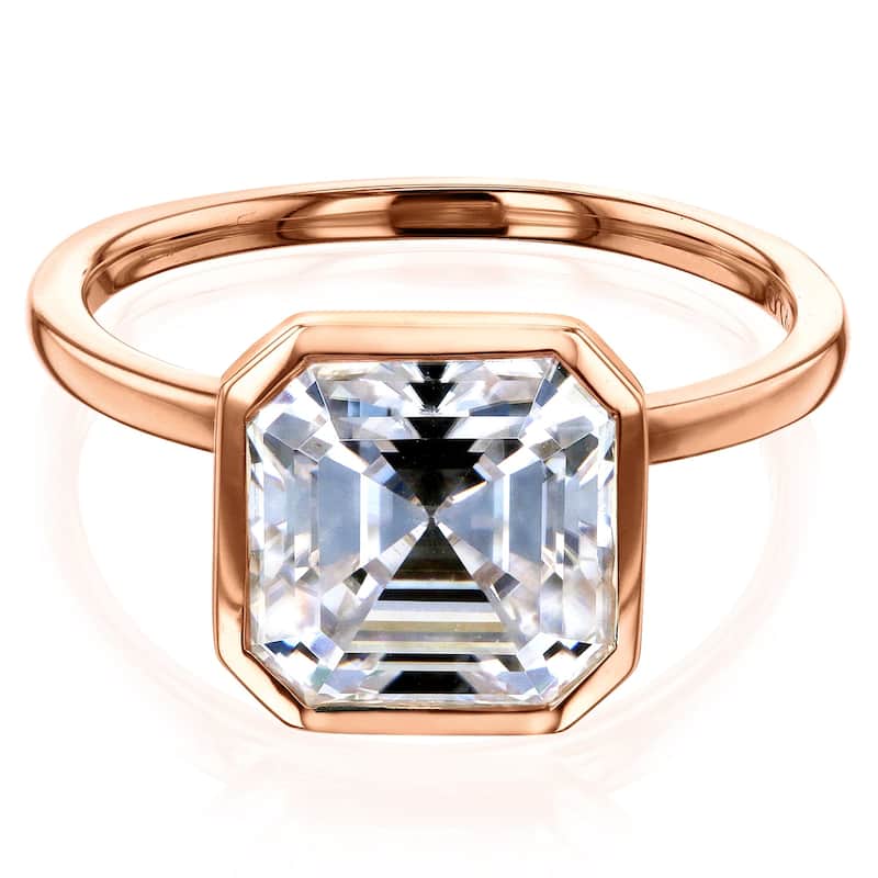 Kobelli 4 Carat Lab Grown Diamond Certified 14k Solid Gold Asscher-cut Solitaire Clean Bezel Pageant Engagement Ring - Rose - 9