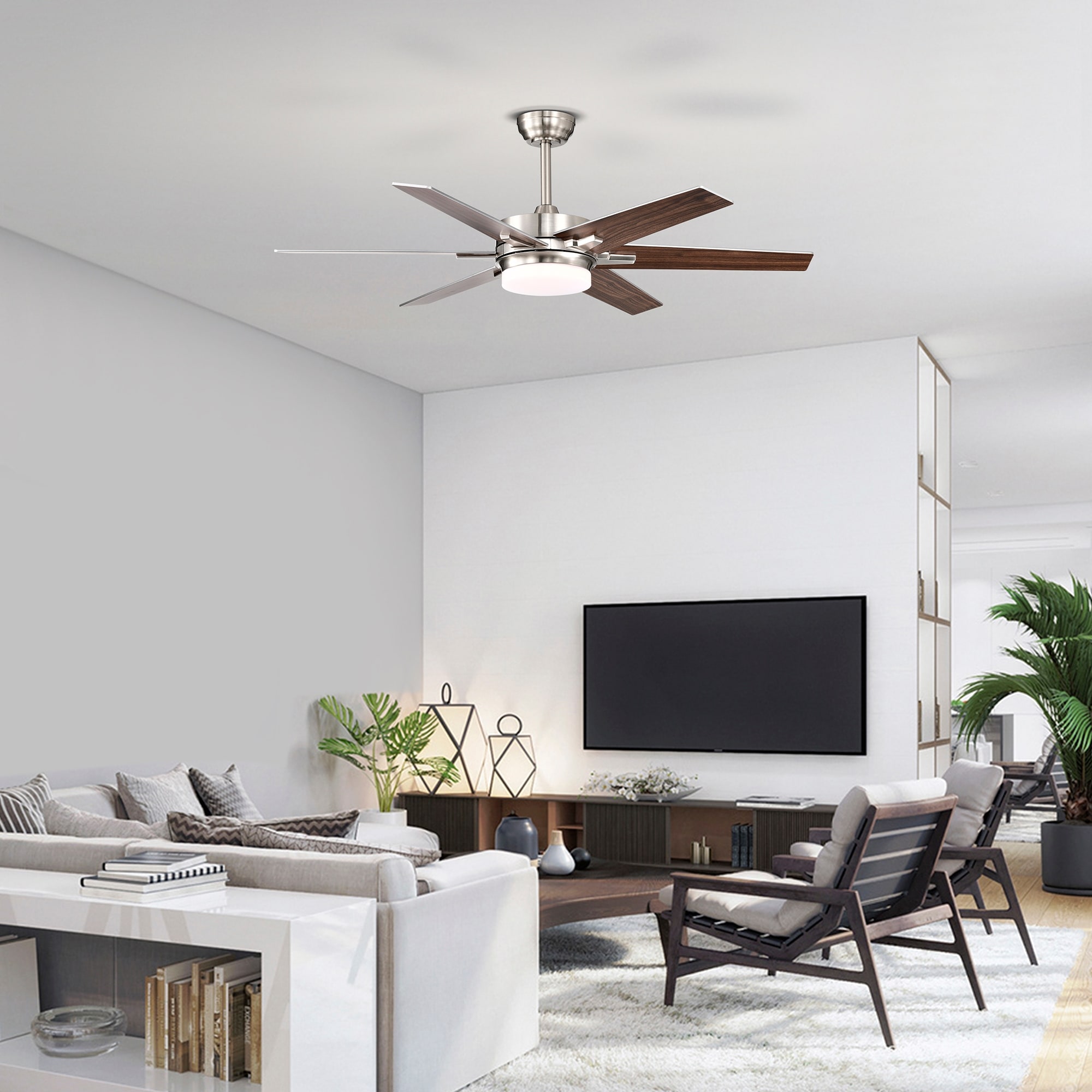 Brushed Nickel 52 in. 6-Speed Integrated LED Indoor 6-Blade