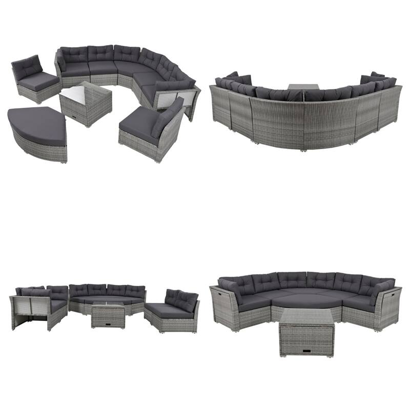 Patio Rattan Furniture Set with Cushions and Center Table