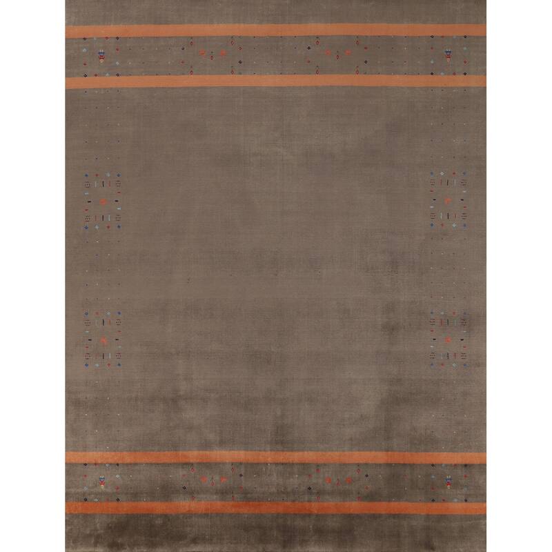 Hand Knotted Oriental 100% Wool Carpet Tribal Tribal Brown Gabbeh Area Rug - 9' 10'' X 8' 1''