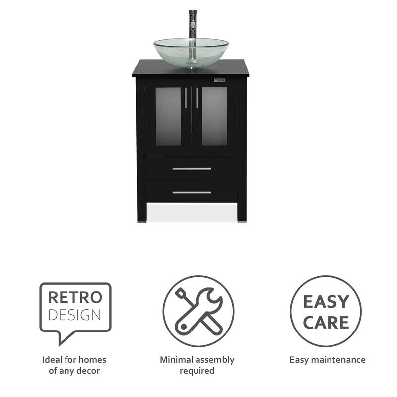 eclife 24" Classical Bathroom Vanity Set with Tempered Glass Vessel Sink Oil Rubbed Bronze Faucet and Drain