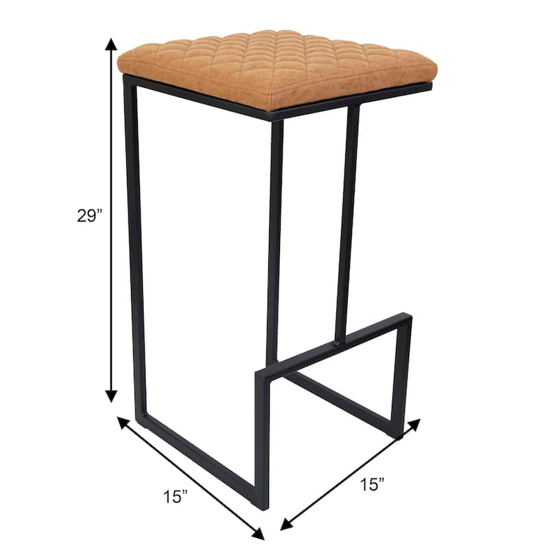 Quincy Leather Counter Barstool – Upholstered Square Seat with Quilted Back, Footrest, and Metal Legs for Kitchen or Dining Area