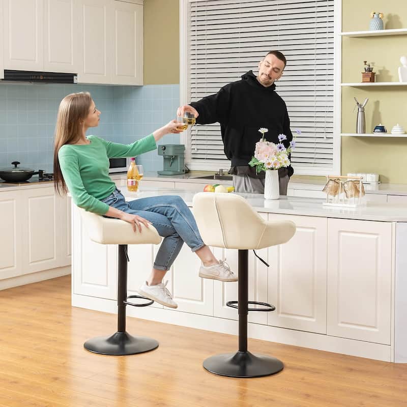 Glitzhome Mid-Century Height Adjustable Faux Leather Swivel Counter Bar Stools