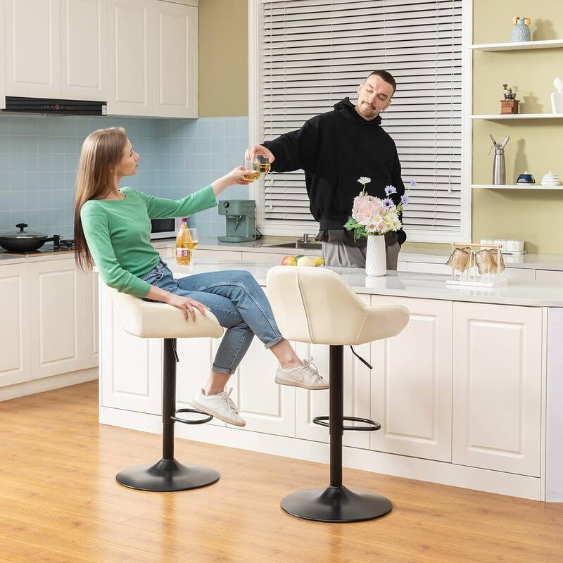 Glitzhome 41"H Round Wood Top High Pub Table with Gaslift Adjustable Swivel Bar Stools Set