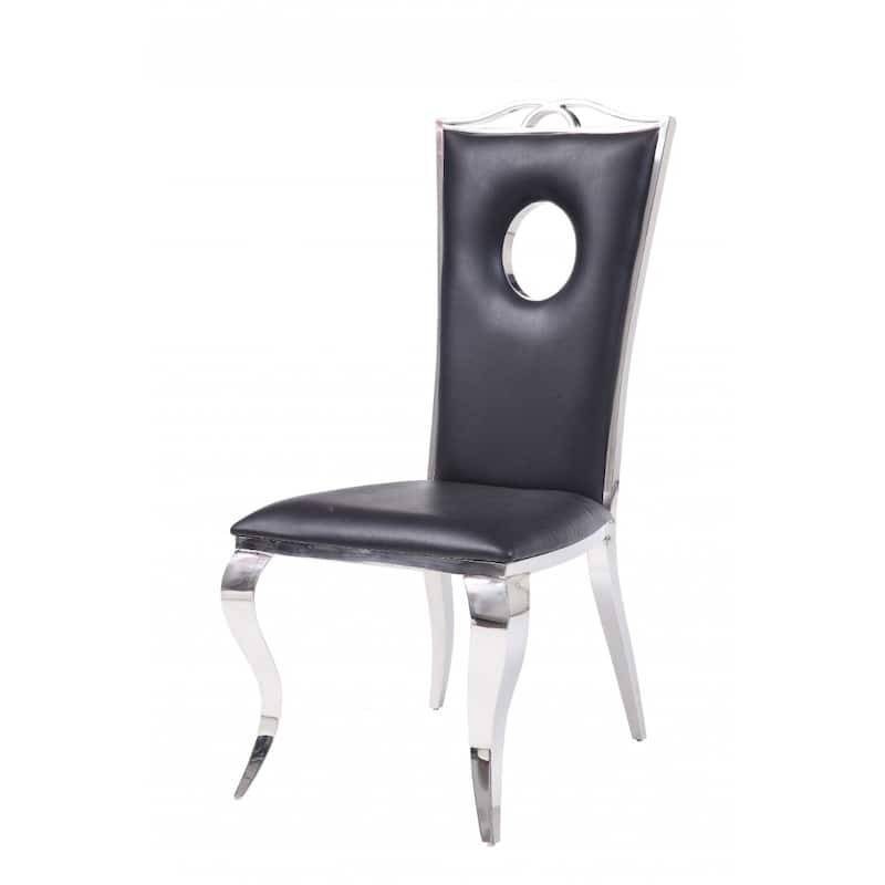2-Pack Black Faux Leather Dining Room Chairs with Comfortable Foam Seat and Stainless-Steel Frame - 44”H x 19”W x 21”D