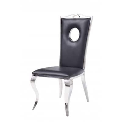 2-Pack Black Faux Leather Dining Room Chairs with Comfortable Foam Seat and Stainless-Steel Frame - 44”H x 19”W x 21”D