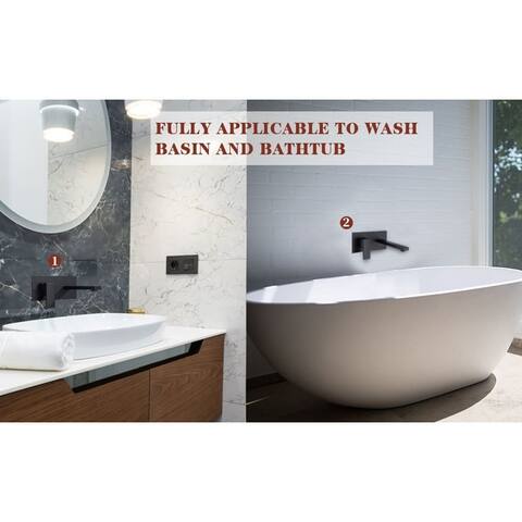 Wall Mount Faucet for Bathroom Sink or Bathtub, Single Handle 2 Holes Metal Rough-in Valve Included, Matte Black