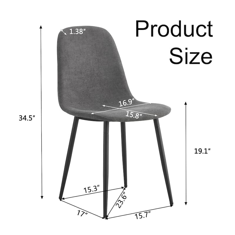 Roomfitters Linen Dining Chairs with Soft Seat and Black Metal Legs, Mid-Century Upholstered Set of 4, Dark Gray