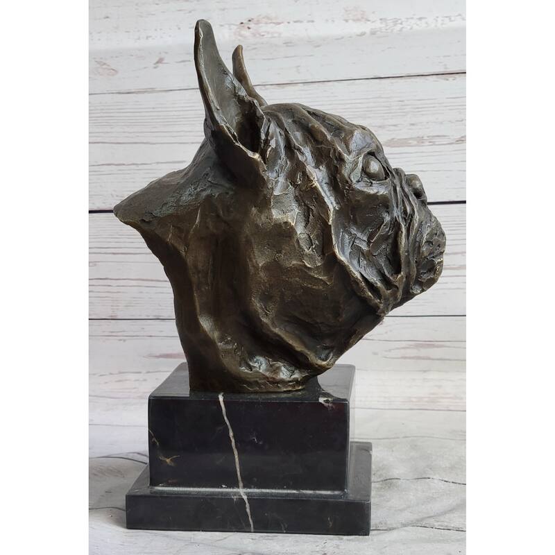 French Imitative BullImitative dog Puppy Imitative Dog Bronze Bust Sculpture Statue Decor On Marble Base