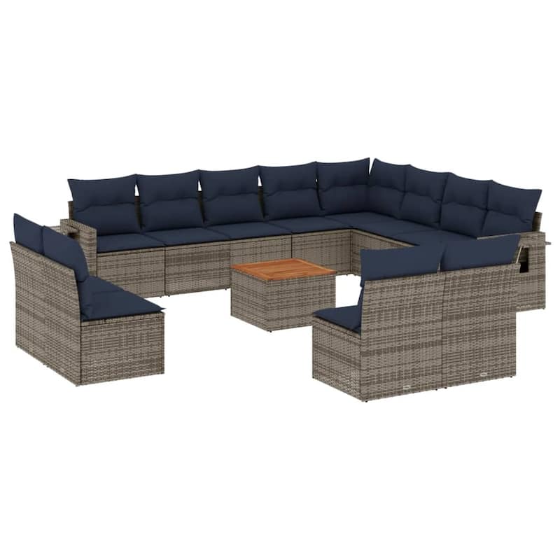 vidaXL 13 Piece Patio Sofa Set with Cushions Black Poly Rattan - 24.4" x 24.4" x 27.2"
