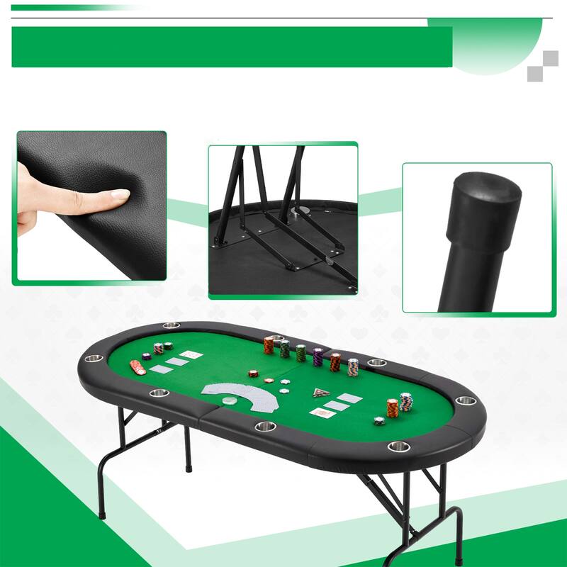AVAWING 8 Players Foldable Game Poker Table with Cup Holder
