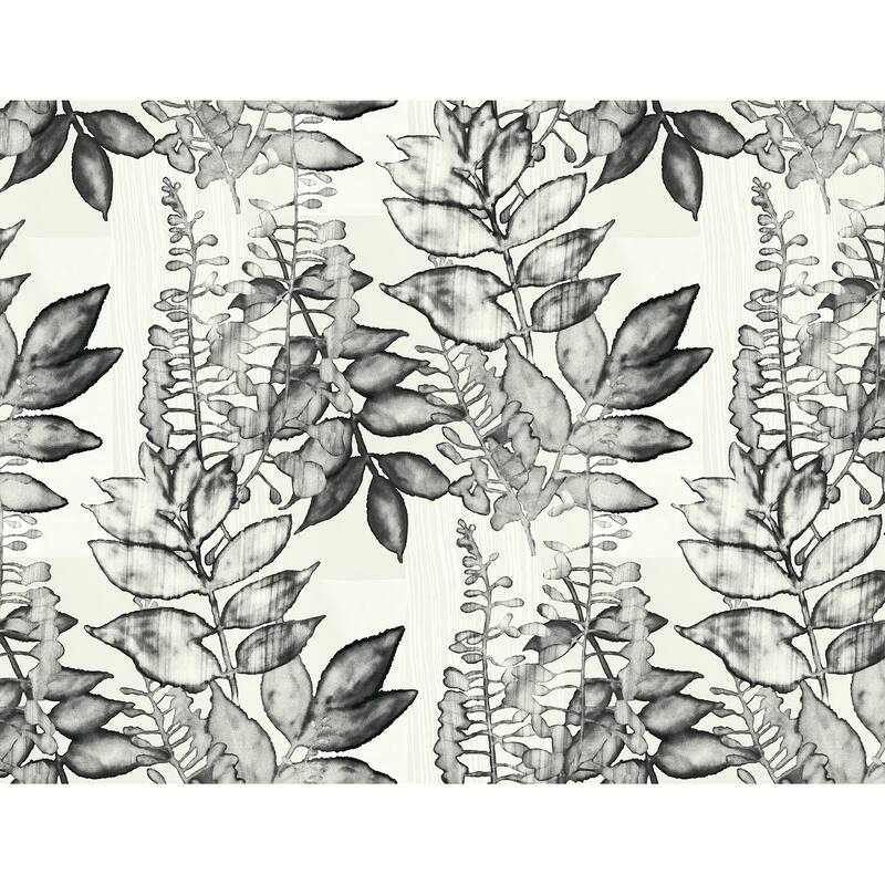 Seabrook Designs Eden Watercolor Leaves Unpasted Wallpaper - 27 in. W x 27 ft. L - Ebony & Metallic Champagne