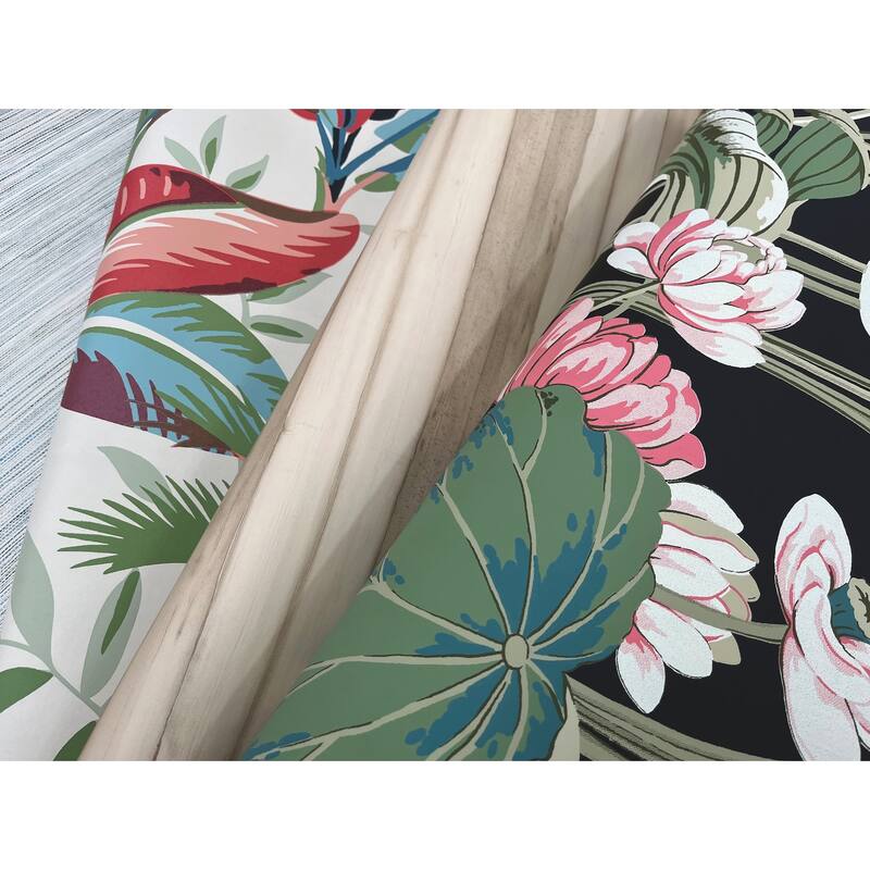 York Wallcoverings Lotus Pond Black & Pink Wallpaper