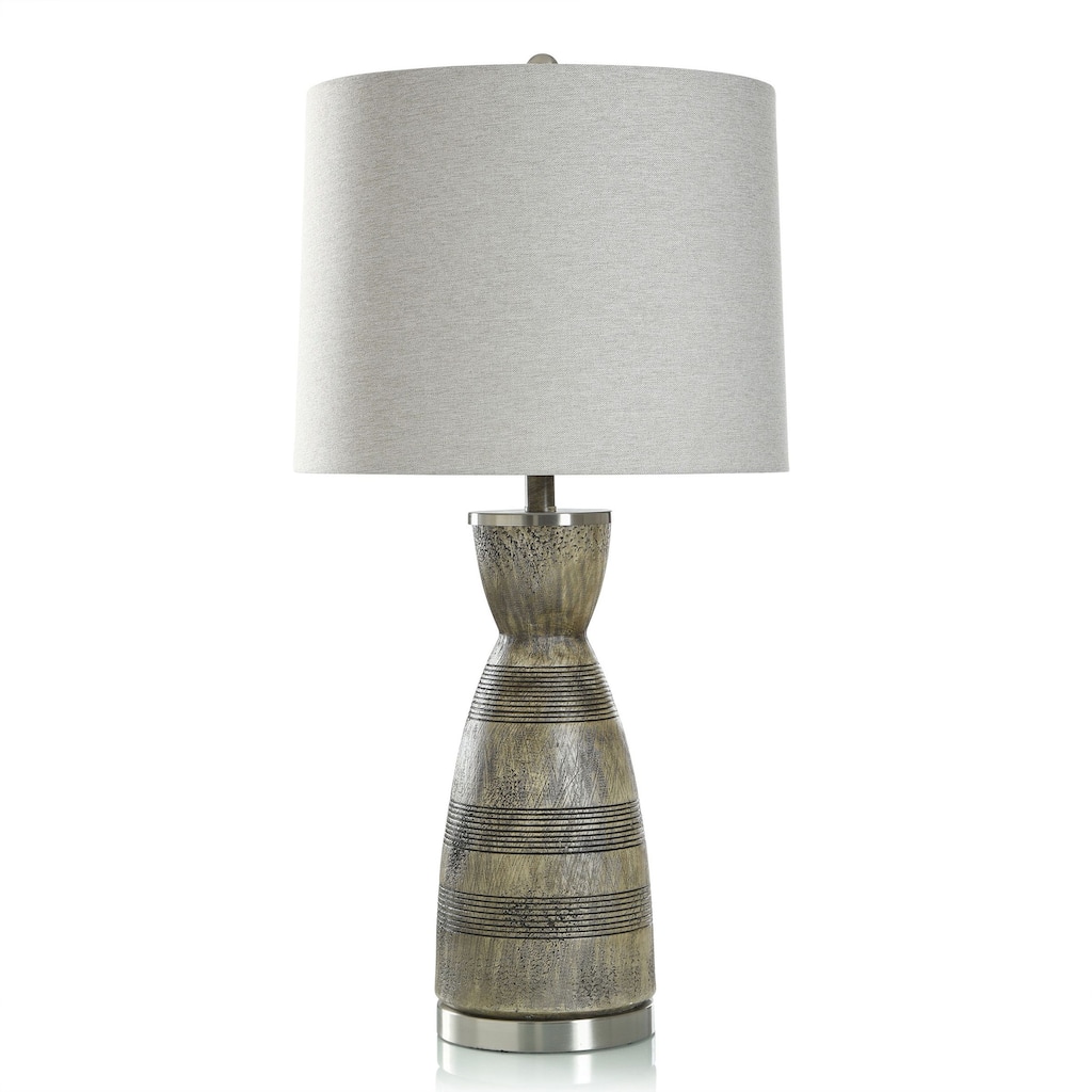 Timber Route Table Lamp - Polyresin with Two Tone Brushed Finish - Oatmeal Shade
