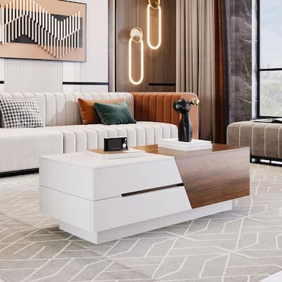 Modern Extendable Sliding Top Coffee Table with Storage