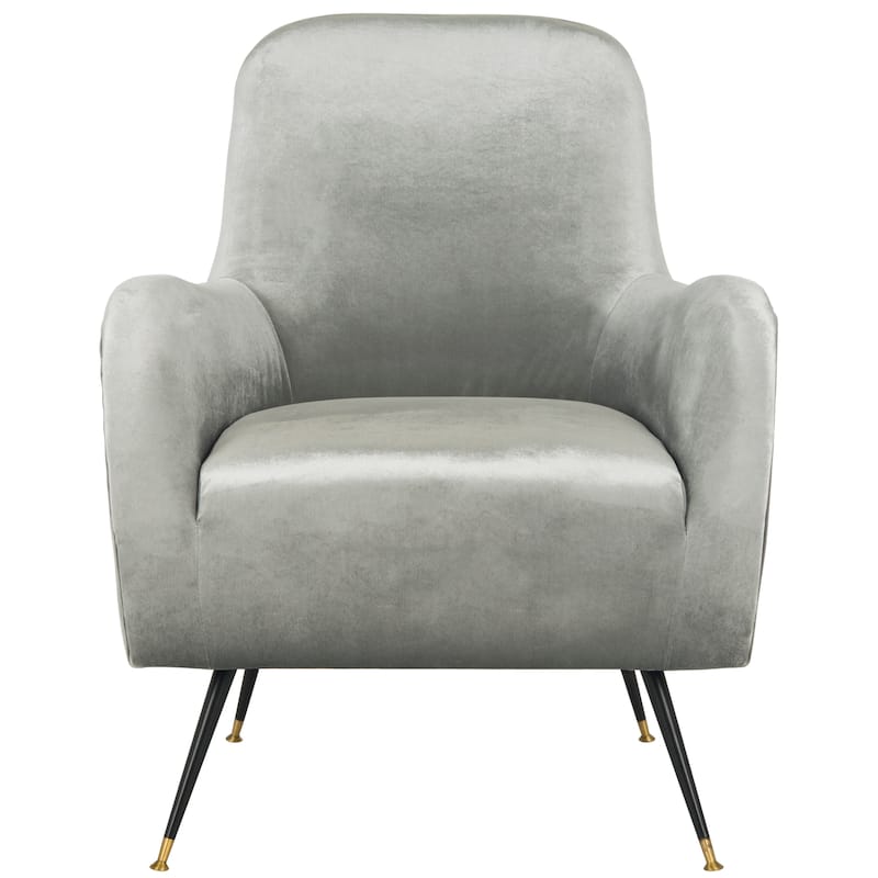 SAFAVIEH Nyla Mid-Century Modern Retro Velvet Light Grey Club Chair - 28" x 29.5" x 36" - 28Wx30Dx36H