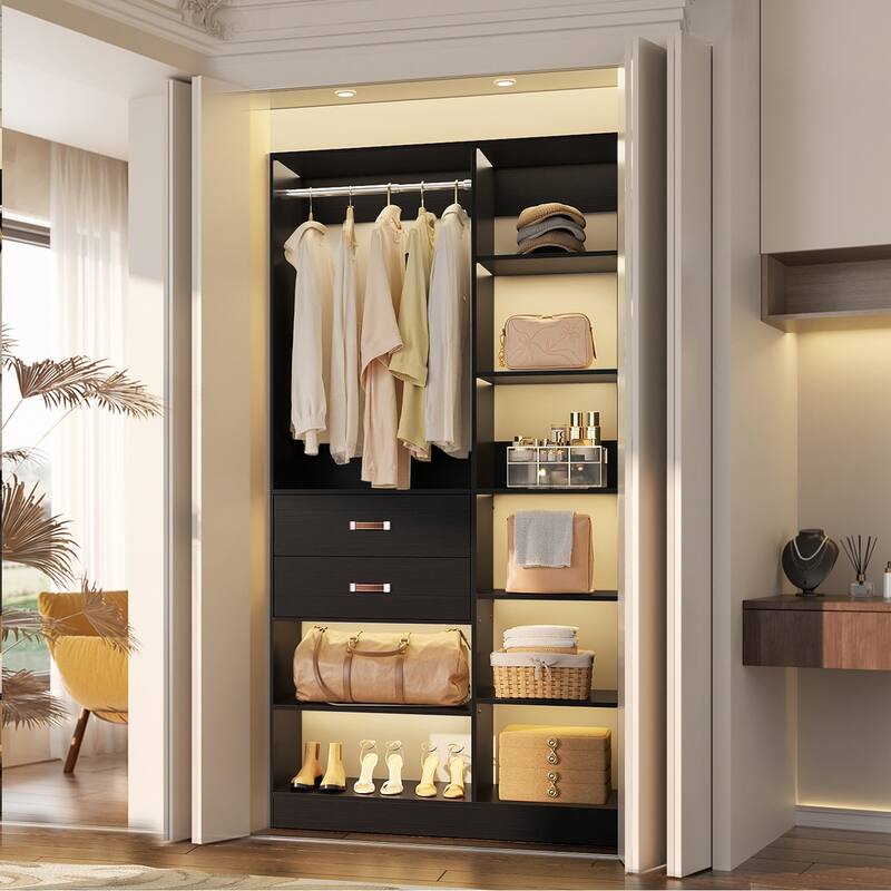 40'' Large Closet System with 10 Shelves and 2 Drawers, Freestanding Closet Organizer with Hanging Rods