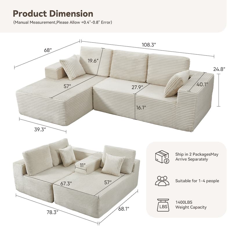 Oversized Chaise Lounge Chair Indoor Comfy Deep Seat Sleeper Couch