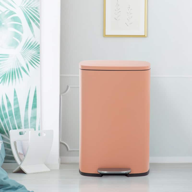 13 Gallon 50 Liter Stainless Steel Step Trash Can with Removable Inner Bucket by Furniture of America