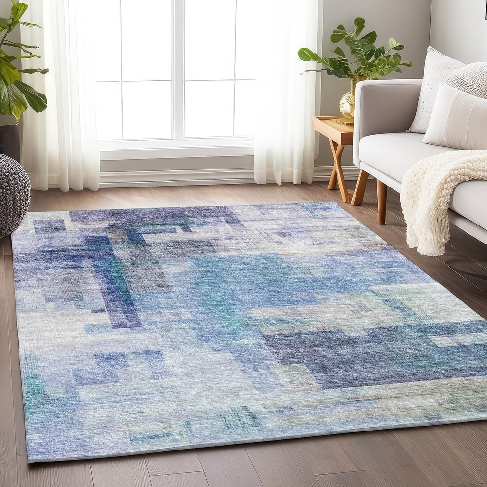 Machine Washable Indoor/ Outdoor Contemporary Abstract Chantille Rug